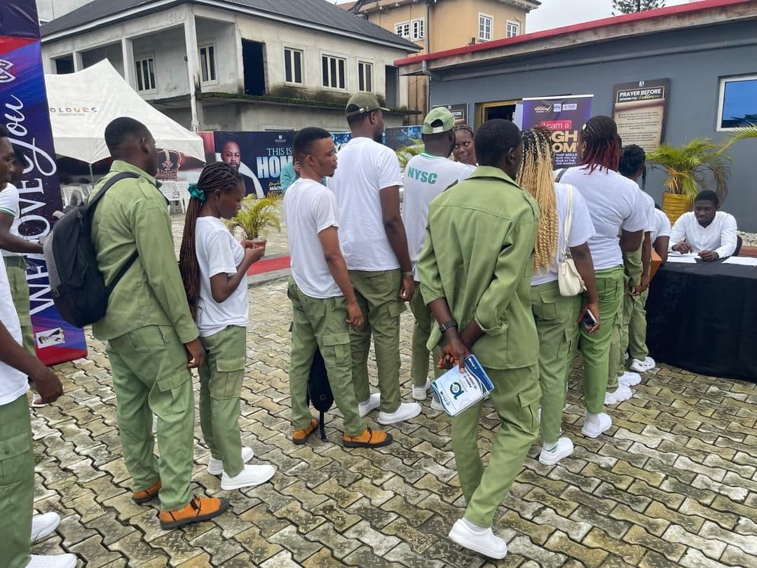 NYSC corps members queuing to register for IMPACT 1000 training